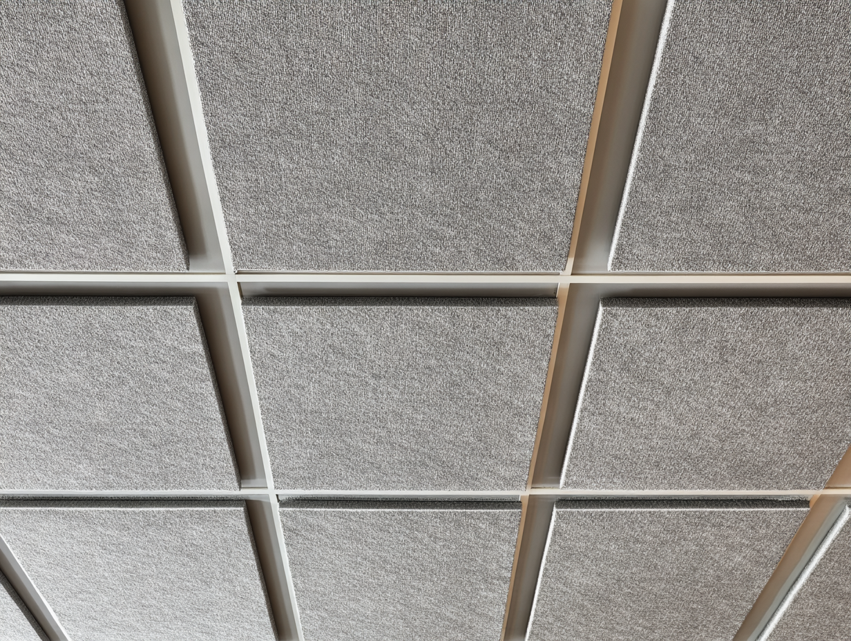 Acoustic ceiling tiles installed in a drop ceiling grid